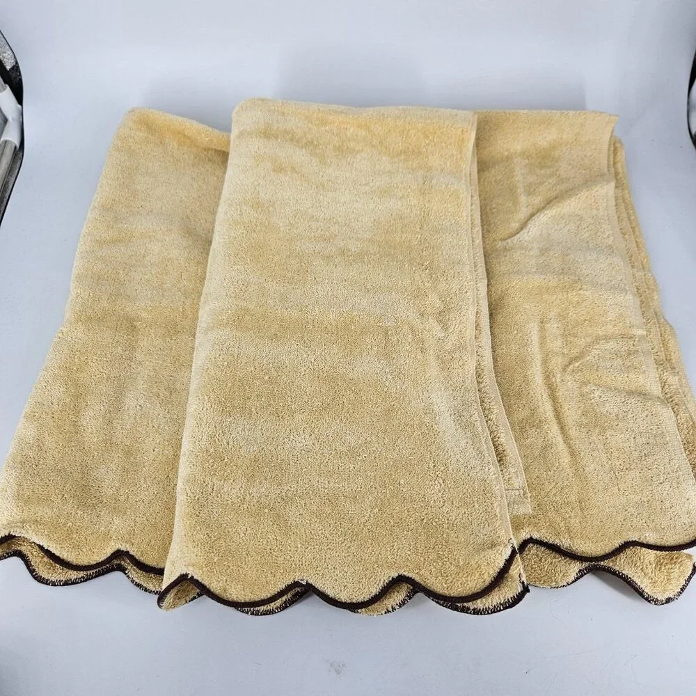 Fieldcrest Beige Gold Cotton Bathroom Towel Linen Bath Hand Scallop Edge Set 5
